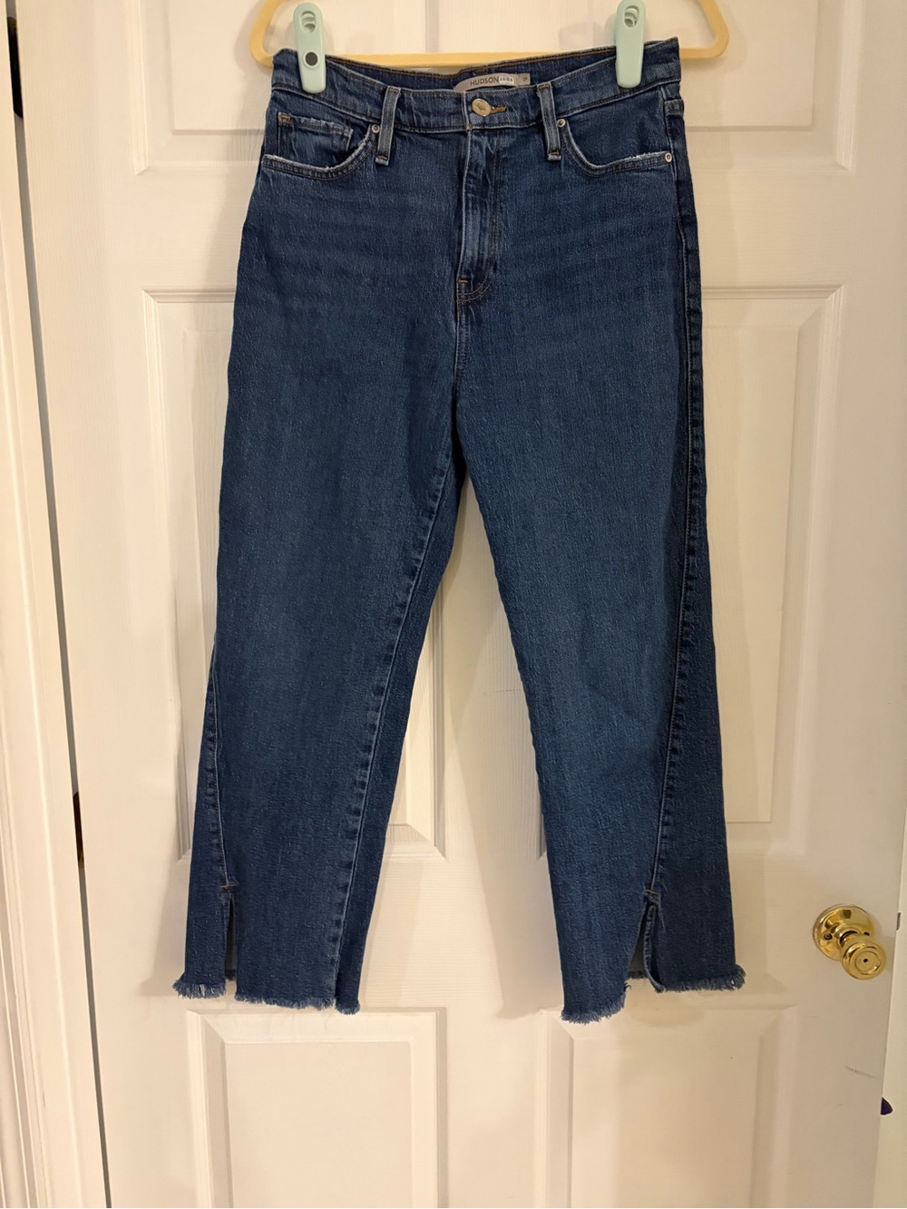 Hudson Remi high-rise cropped jeans split-hem detail raw hem size 29 dark wash